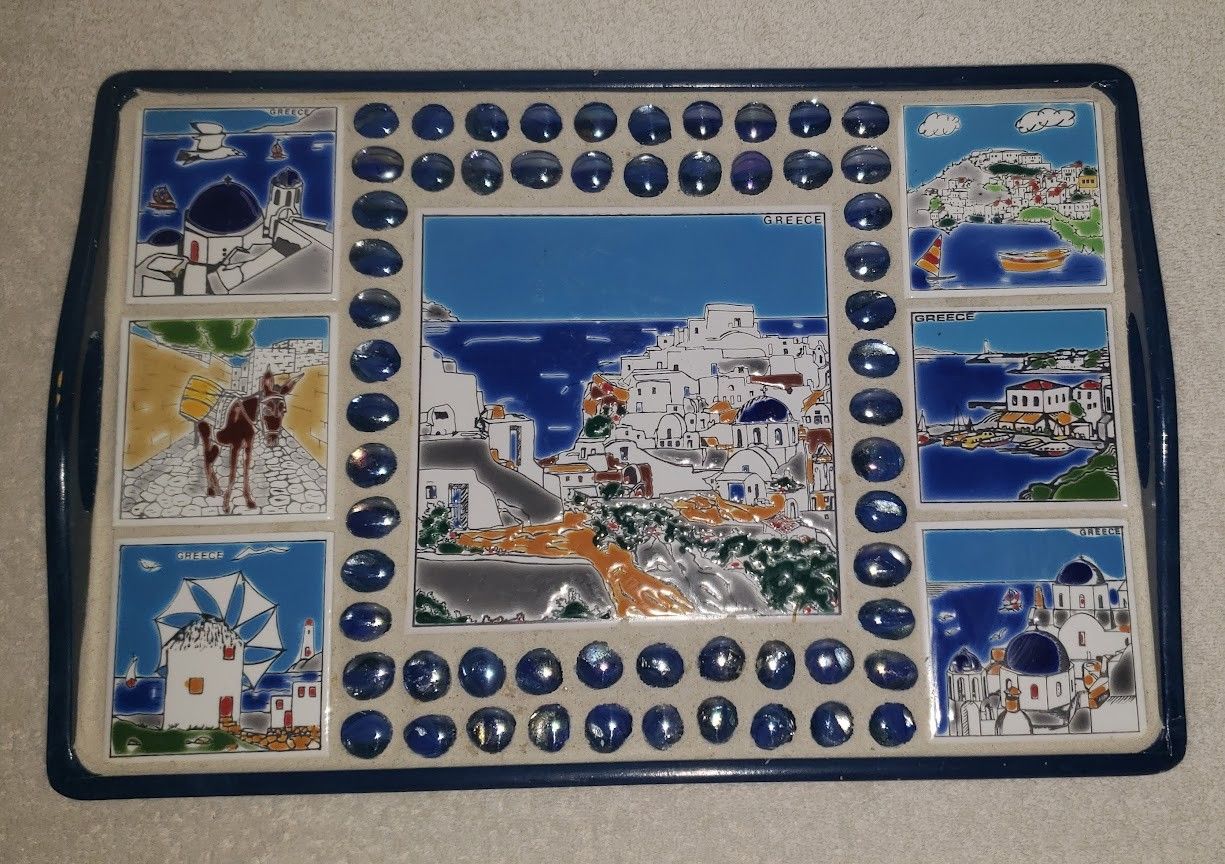 Greece/Greek Cyclades Islands Ceramic Tile Jeweled Decorative Tray