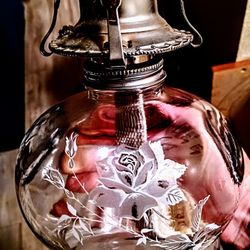 Antique Rose Engraved Kerosene Lamp