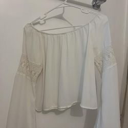 ICON White Off-Shoulder Lace-Panel Peasant Blouse