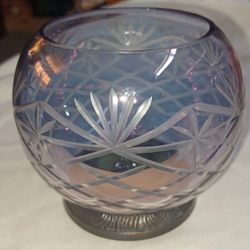 STUNNING ETCHED GLASS DECORATIVE LILAC PURPLE VOTIVE CANDLE HOLDER INDIA L8V152