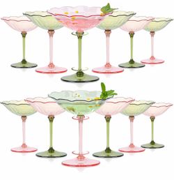 Set of 32 Pink and Green Flower Mix and Match Plastic Martini glasses NIB