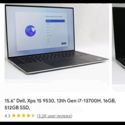 15.6" DELL Laptop /  XPS 15 9530, 13 Gen i7 , 16 GB , 512GB SSD