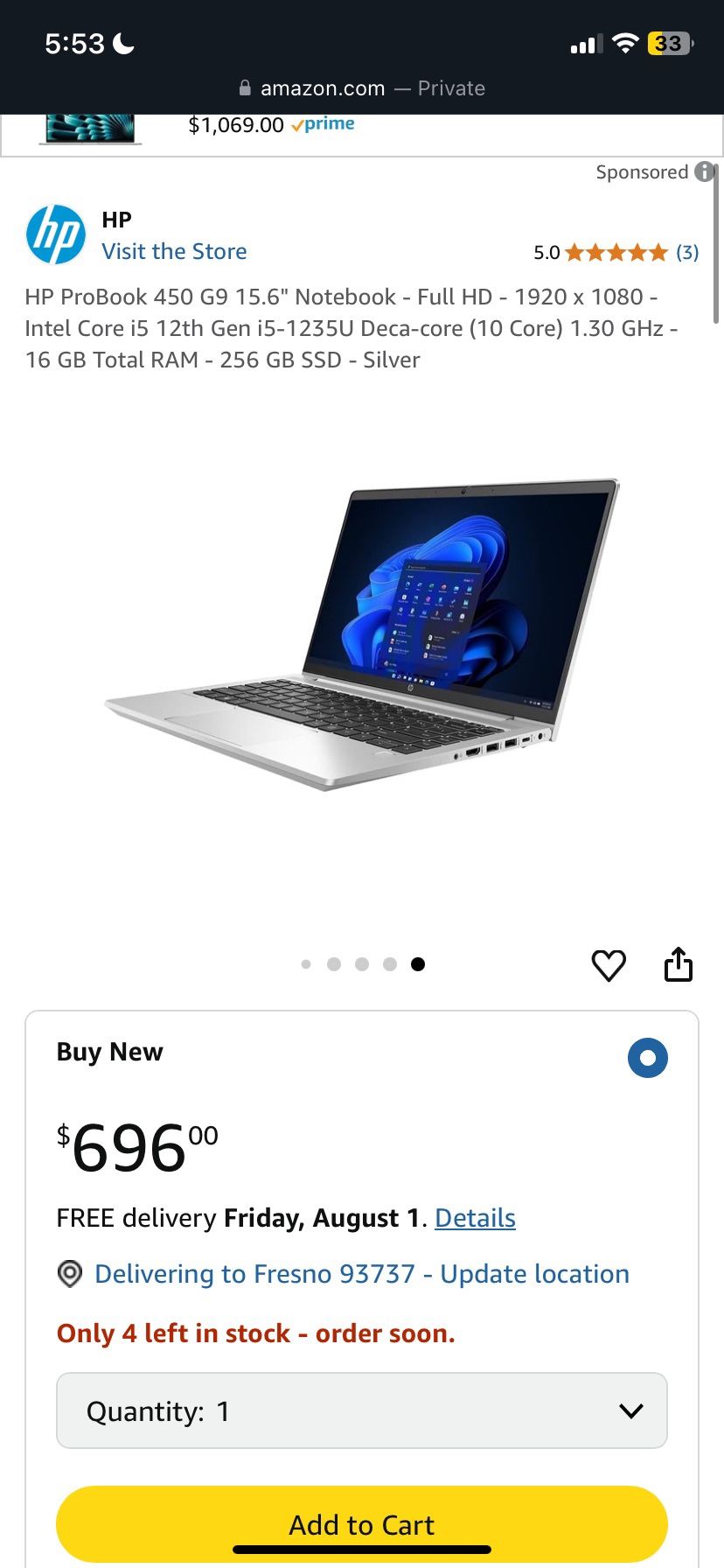 HP PROBOOK 450 G9 256GB -Silver