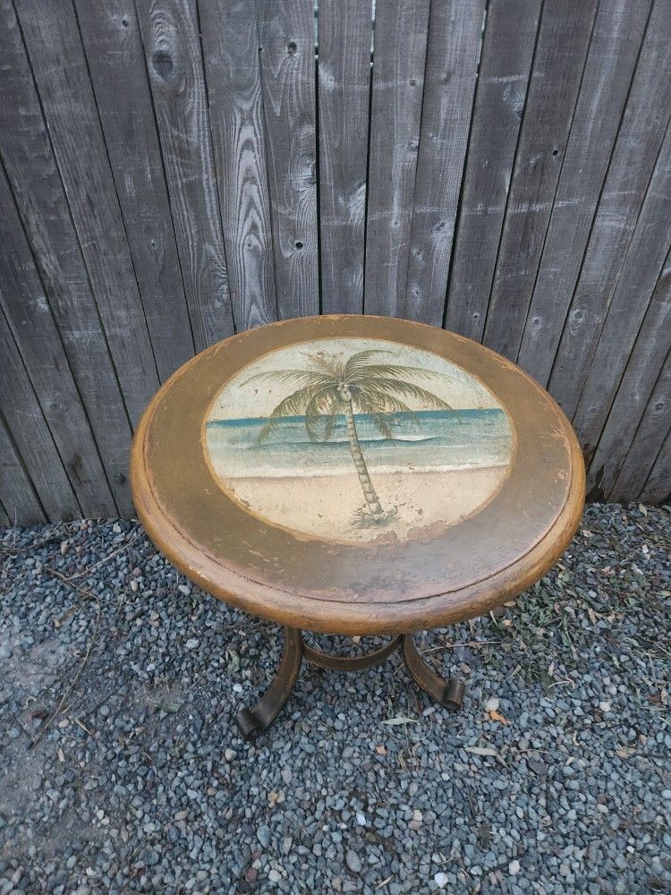 Antique style painted bistro end occasional table with palm tree design shabby chic
This is a really cool piece.