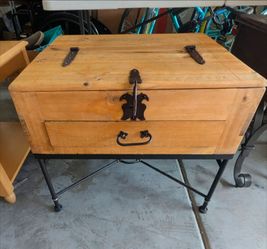 Rustic Wooden Chest on Iron Stand