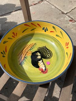Hand-Painted Ceramic Rooster Serving Bowl