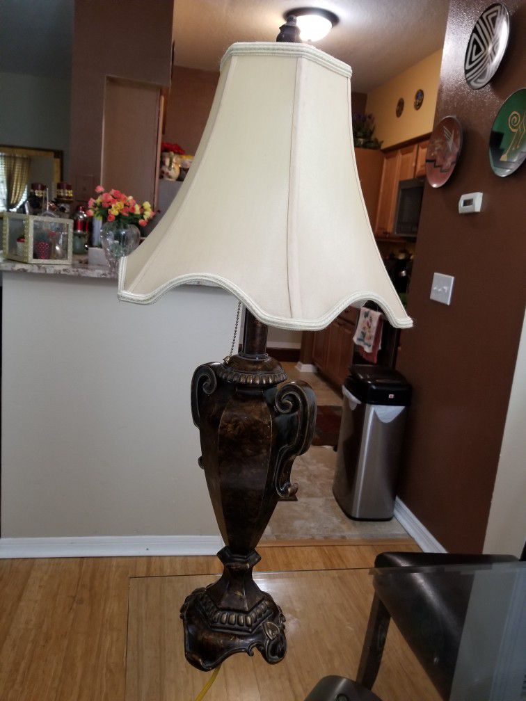 Antique  Wood Table Lamp with Shade 31 In.