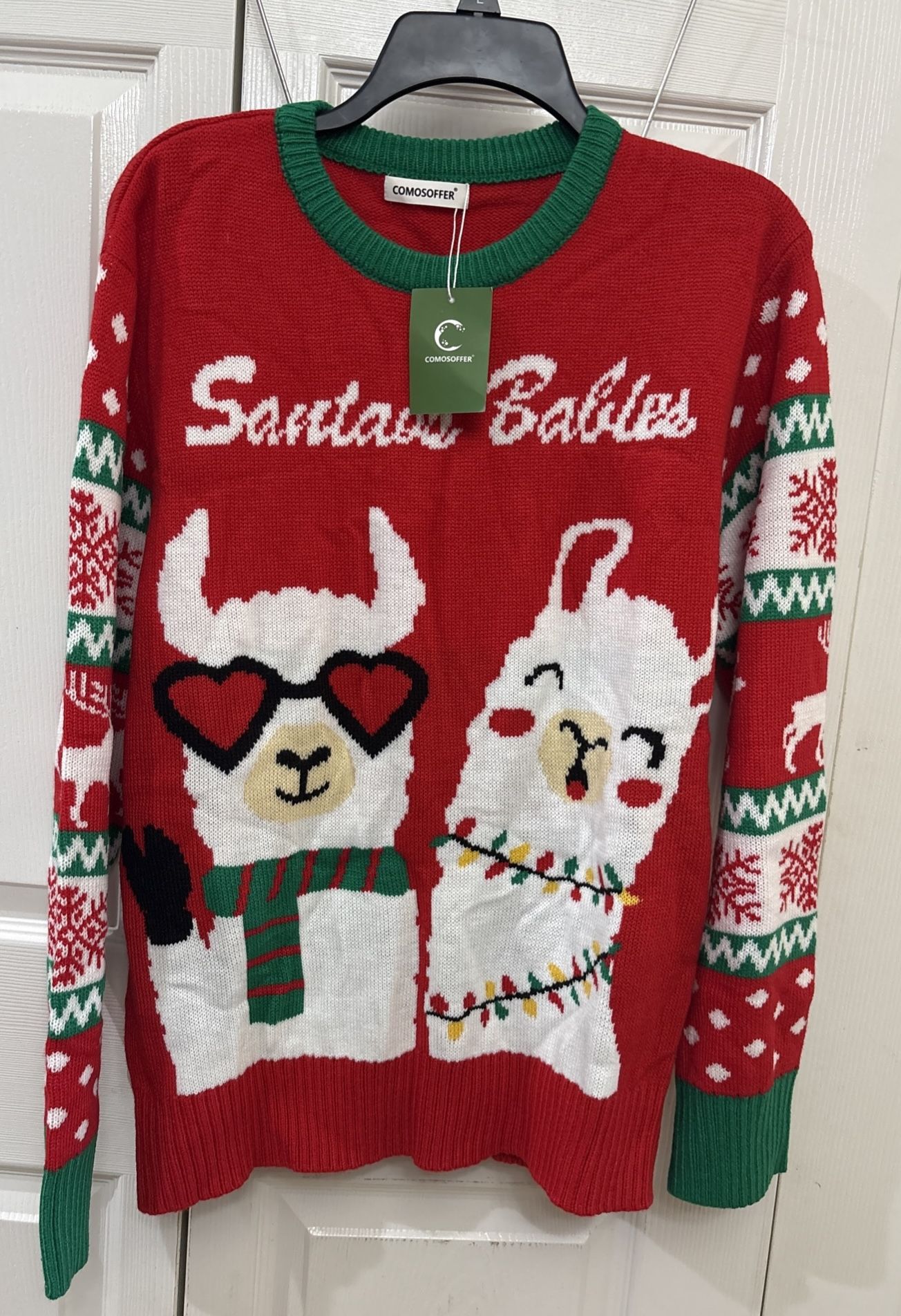 Lanpulux Women’s Ugly Christmas Holiday Sweater Llamas Santa Green Size XL