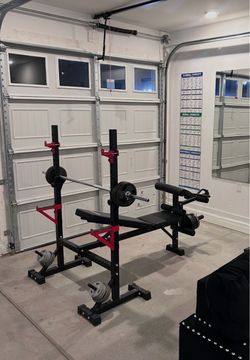 Weight Bench with Squat Rack and Barbell