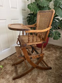 Antique Wooden Baby High Chair/Rocking Chair