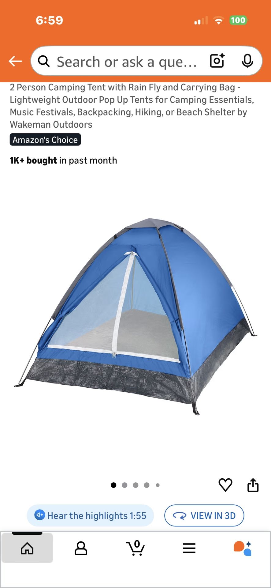 2 Person Pop Up Tent with Rain Fly & Carrying Bag Lightweight Outdoor for Camping, Festivals, Backpacking, Hiking, Beach Shelter