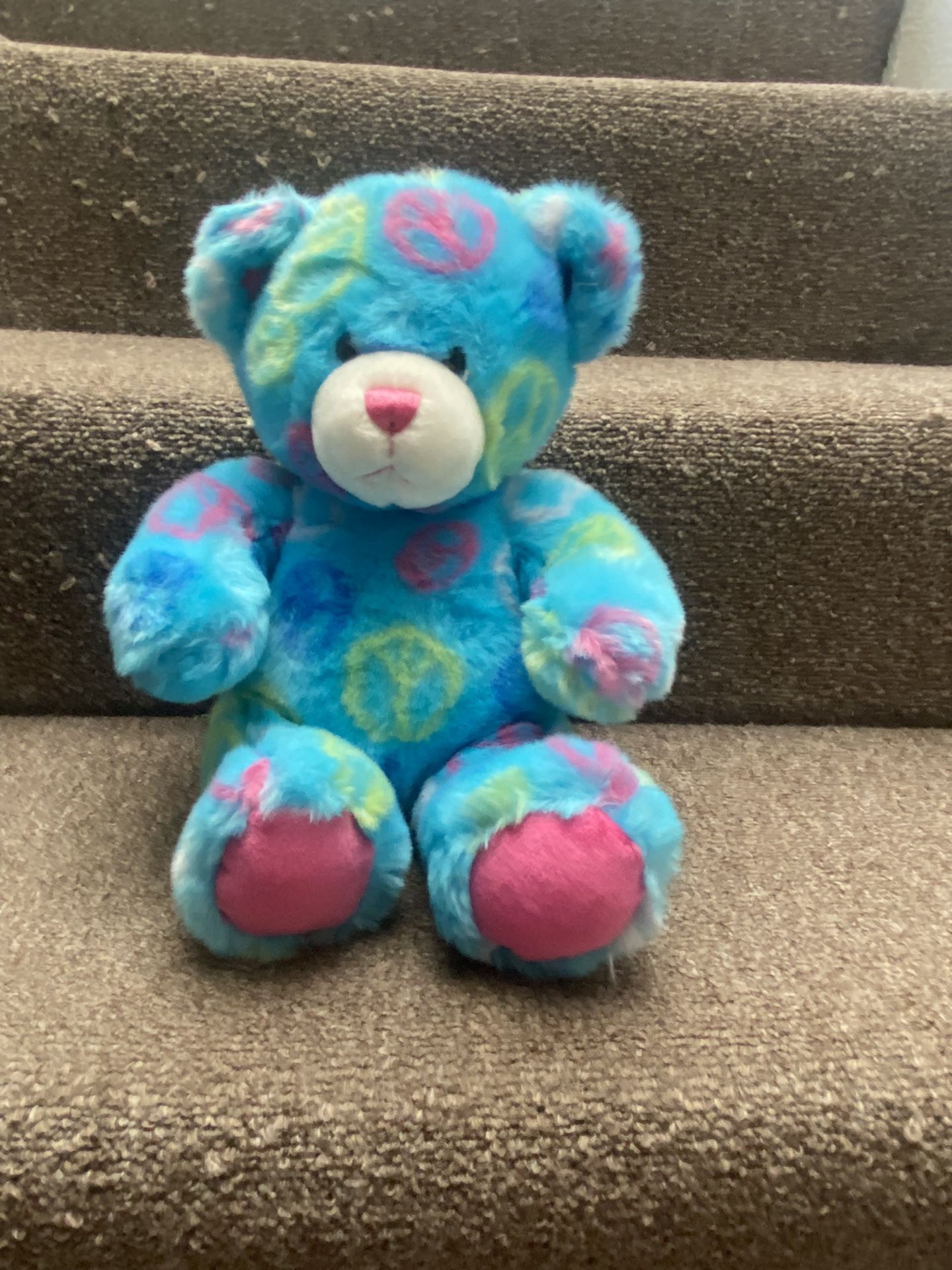 Build A Bear 2010 Peace Bear Turquoise Soft Plush 15”