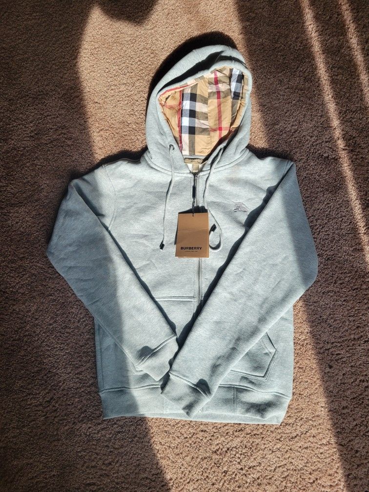 Burberry Zip Up Hoodie Medium Size Grey Pattern Sweatshirt