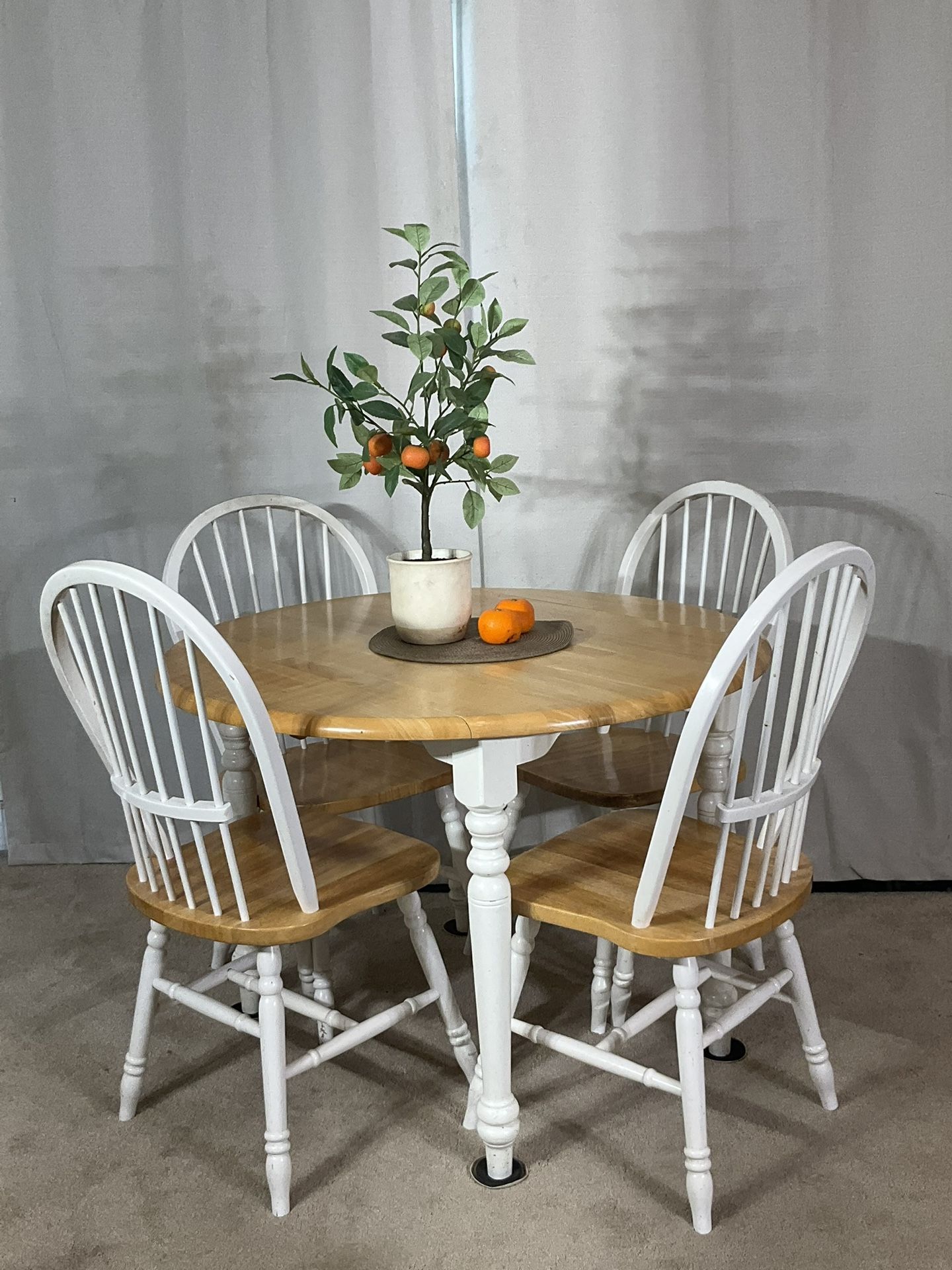 Charming Two-Tone SOLID WOOD Kitchen Dining Table & 4 Chairs SPACE SAVER