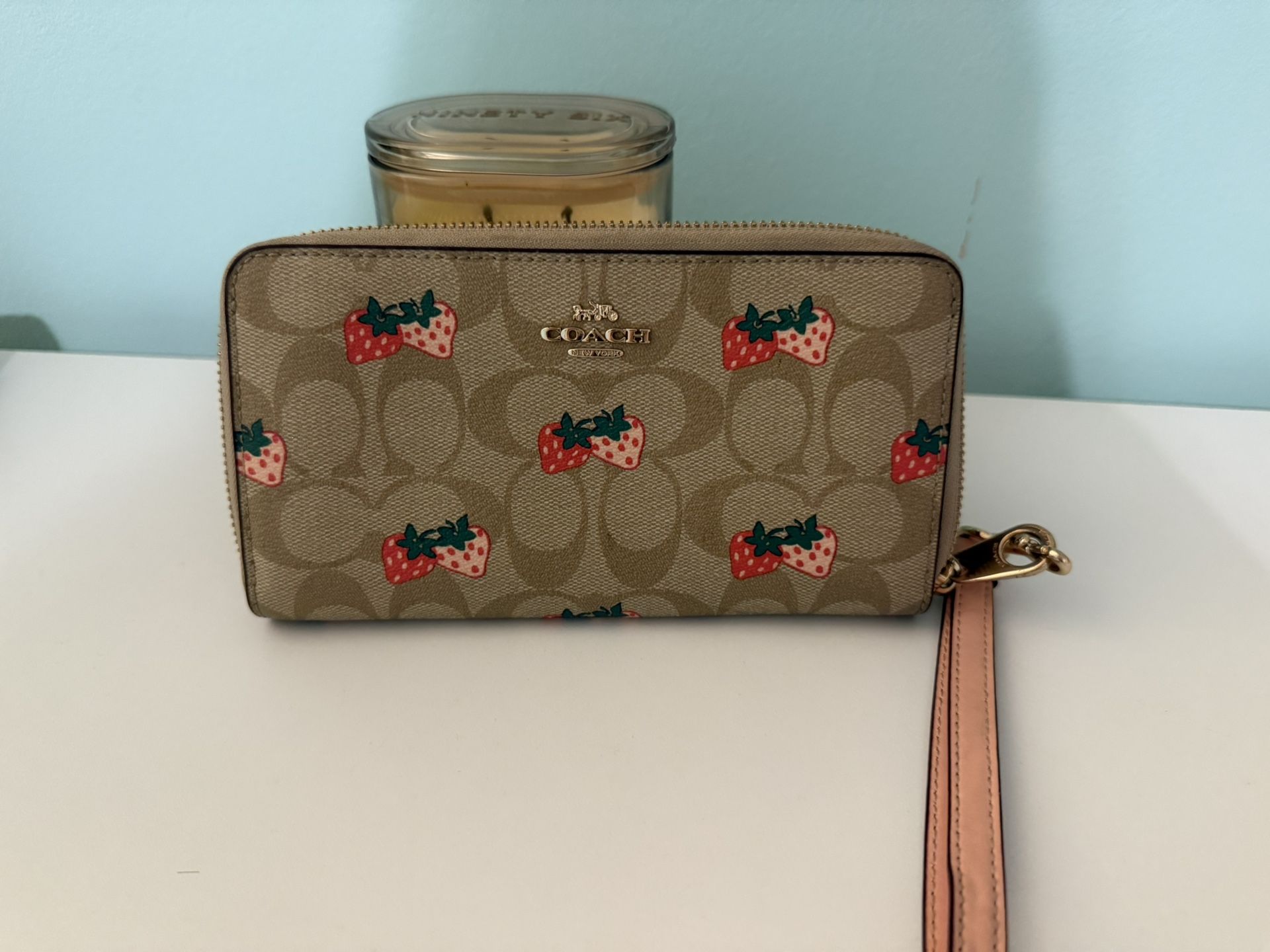 Coach Strawberry Print Wristlet Wallet