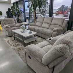 New Reclining Couch / Love Seat.  Grey Fabric.  Free Delivery!