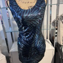 Blue And Black Tiger Striped Sequenced Dress