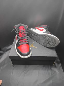 size 10.5 Air Jordan 1 Mid Black Red White Sneakers