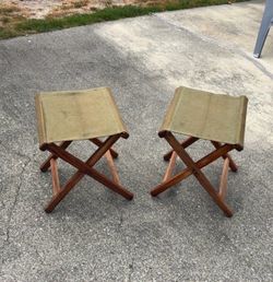Pair of Folding Wood and Canvas Stools