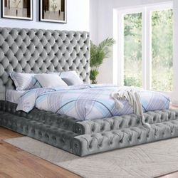 Brand New Glam Gray Queen Size Platform Bed Frame