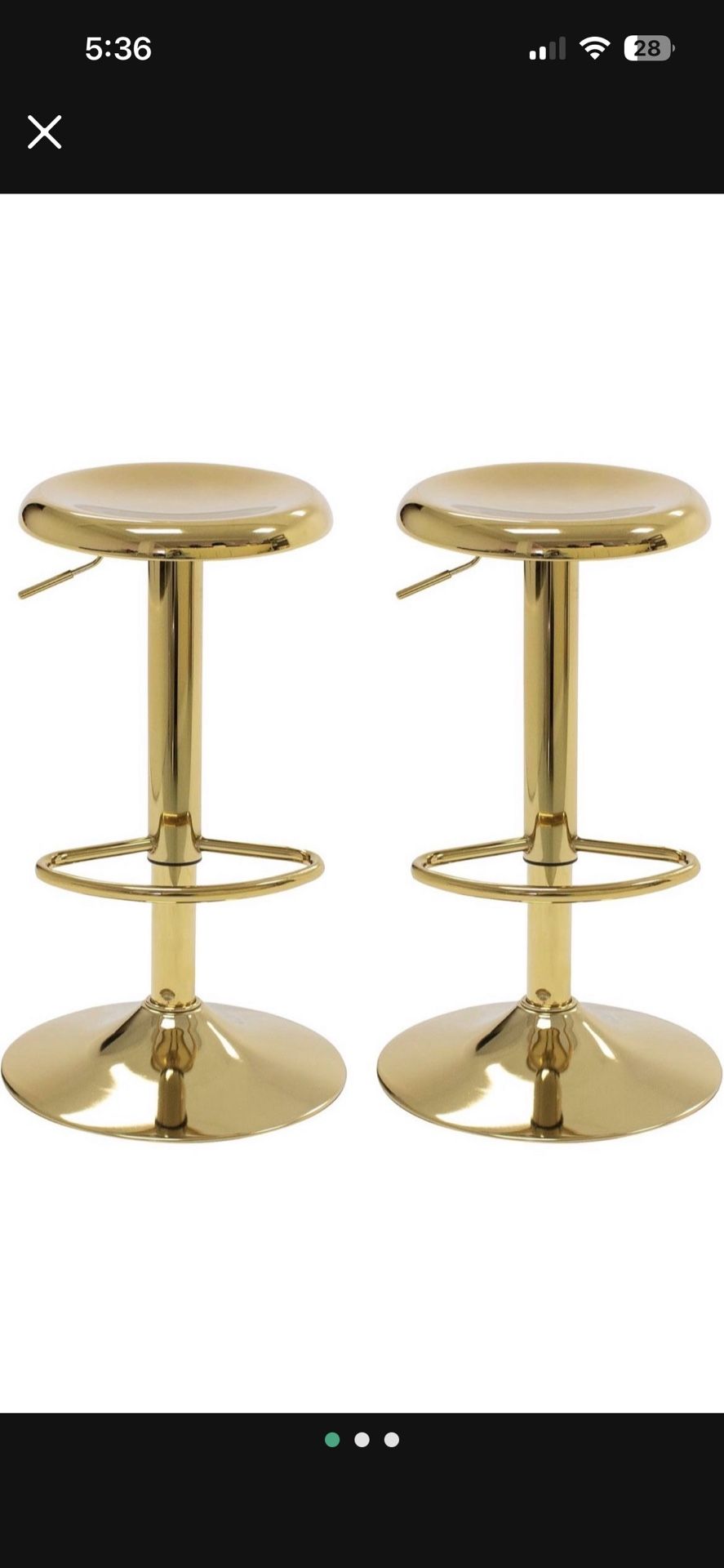 3 NEW Beautiful Shiny Gold Counter Or Bar Height Adjustable Stools