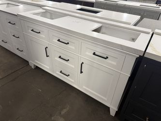 60 in. Solid Wood Vanity with Quartz Top & Sinks for $1450