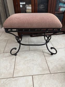 Upholstered Bench with Wrought Iron Base