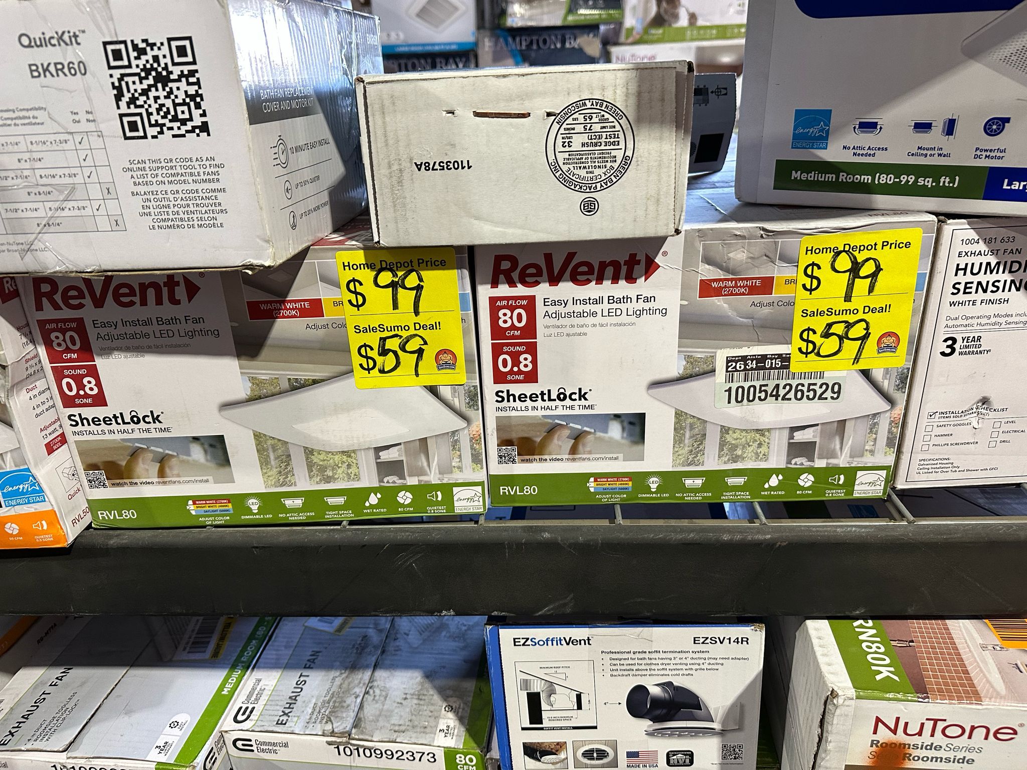 SaleSumo ReVent Warm White Easy Install Bath Fan Adjustable LED Lighting 80 CFM