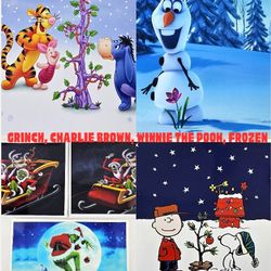 7 Decals Grinch, Skellington, Charlie Brown, Winnie the Pooh, Frozen