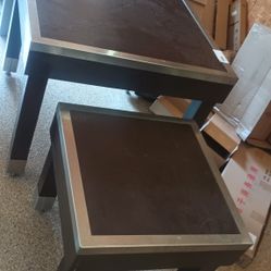 Nesting Tables Set Solid Wood With Stainless Steel