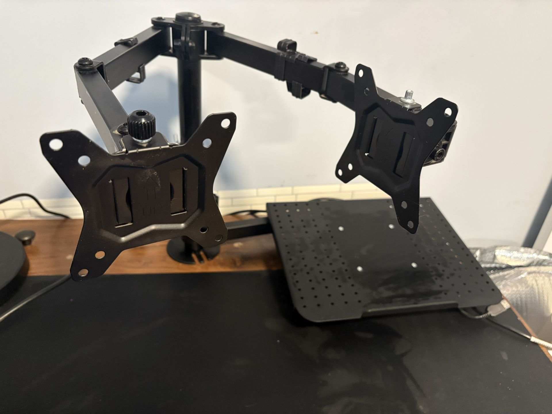 2 Monitor Stand With Laptop Tray