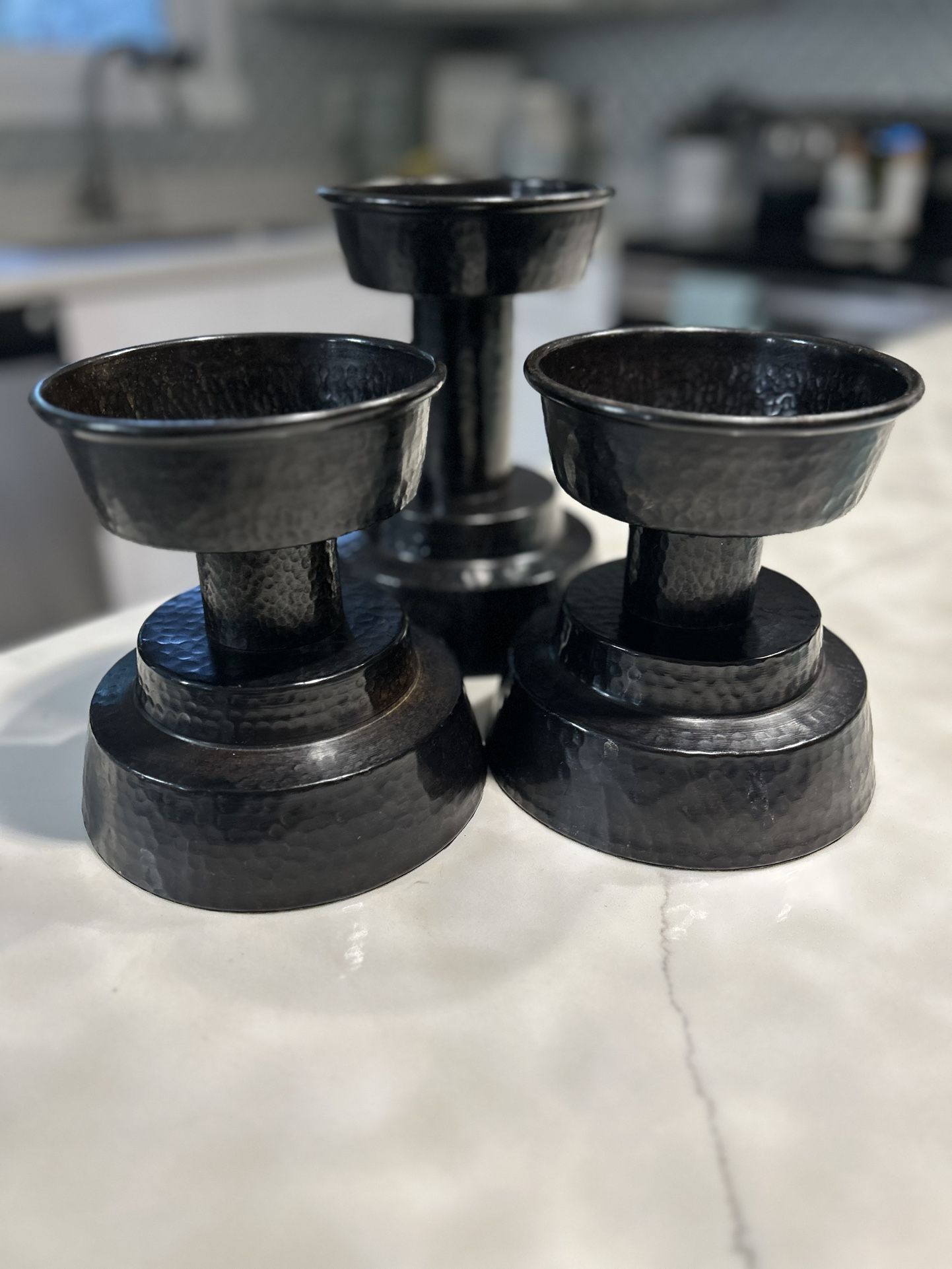 Pottery Barn Hammered Pounded Oil Rubbed Bronze Pillar Candle Holders