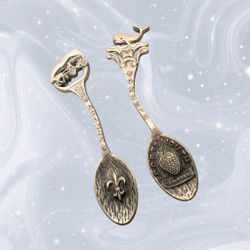 New Orleans & Portsmouth 1980s USA 2 Pewter Souvenir Spoons Figural Handles