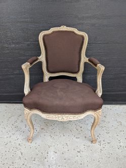 Vintage French Provincial Armchair Brown Upholstery