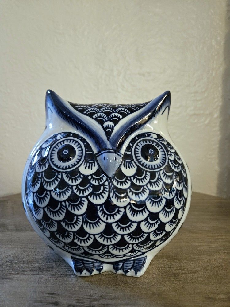Ceramic Blue And White Design Owl Figurine From Pier1 Imports