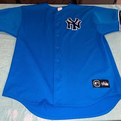 Adult Xxl New York Yankees majestic jersey Electric Bright blue baseball NY Usa