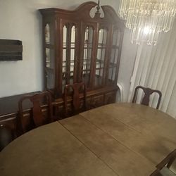 Dinning Room Set  With China Cabinet And Rolling Serving Cabinet