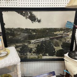 Art Train Railway Framed  Vintage 
