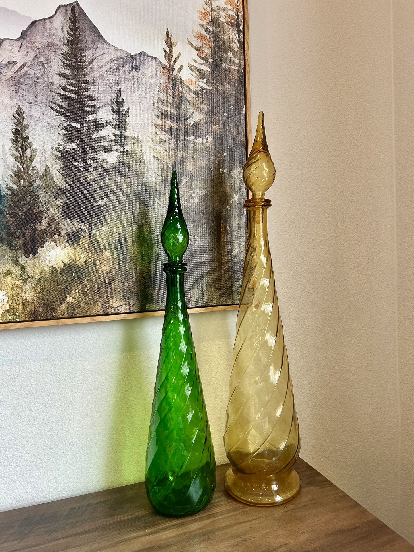 Vintage Italian Mid Century Modern Swirl Glass Decanters