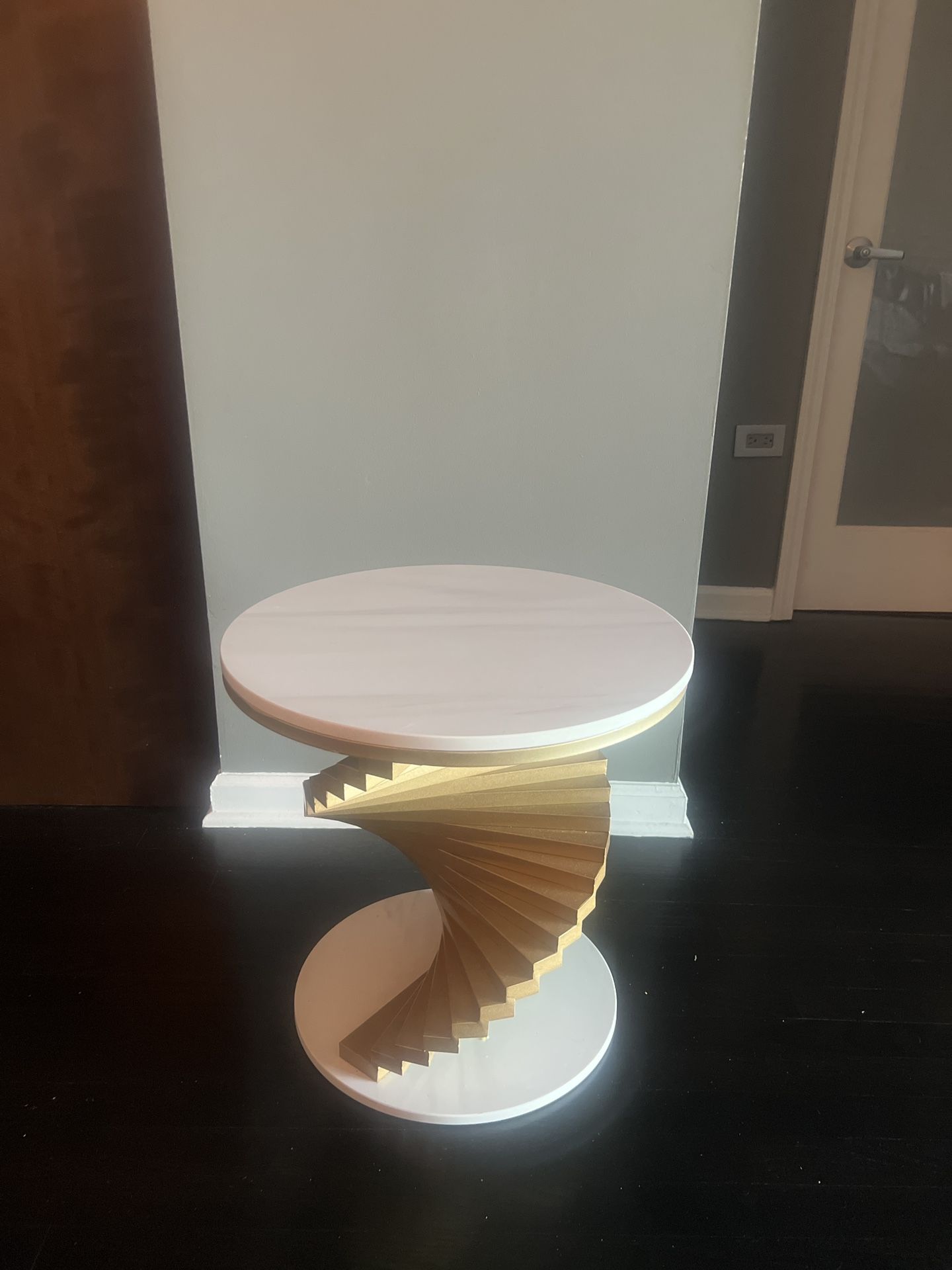 Two 20” Round Marble Gold Side Table W/Metal Frame