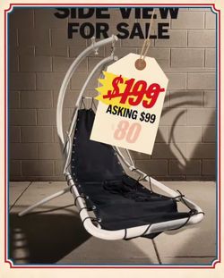 Hanging Lounge Chair - White Steel Frame, Black Mesh Sling