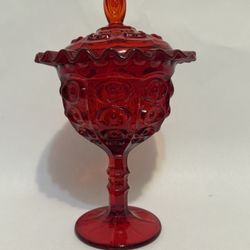 Vintage Viking Yesteryear Red Bulls Eye Crimped Candy Dish w/Lid