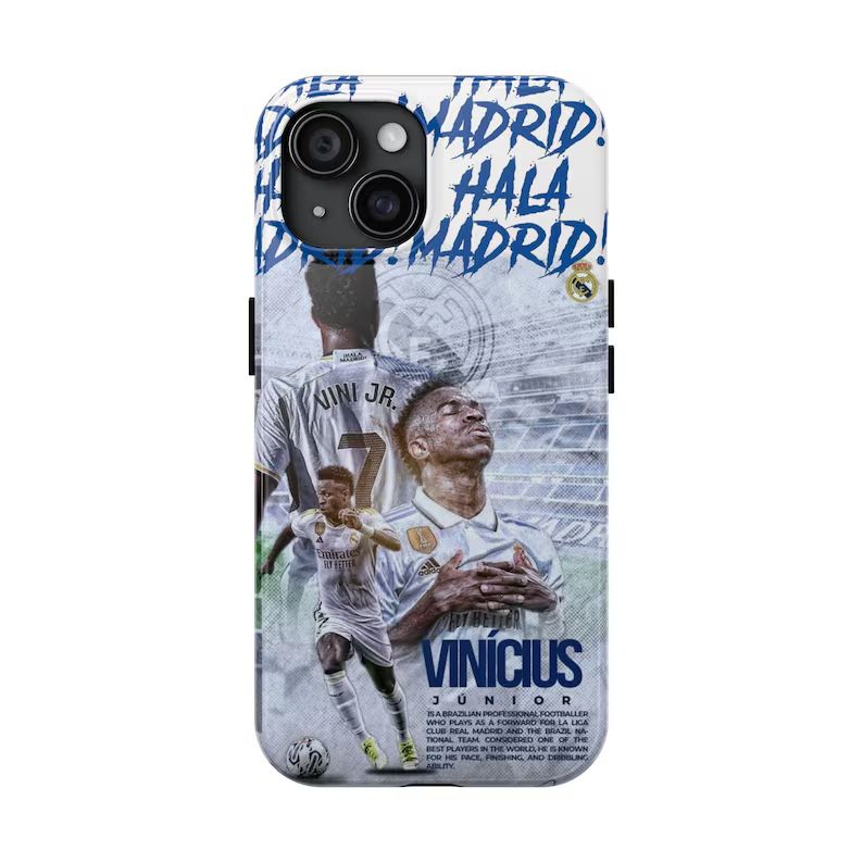 Soccer Phone Case, Real Madrid Vinicius Jr Soccer Fan Protective Cover, Sports Team Gift, Football Player Official Merchandise, Tough