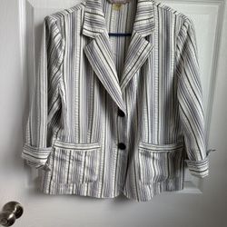 TanJay Petite Blazer with Navy Stripe
