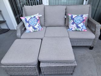 Outdoor Wicker Couch with Ottomans