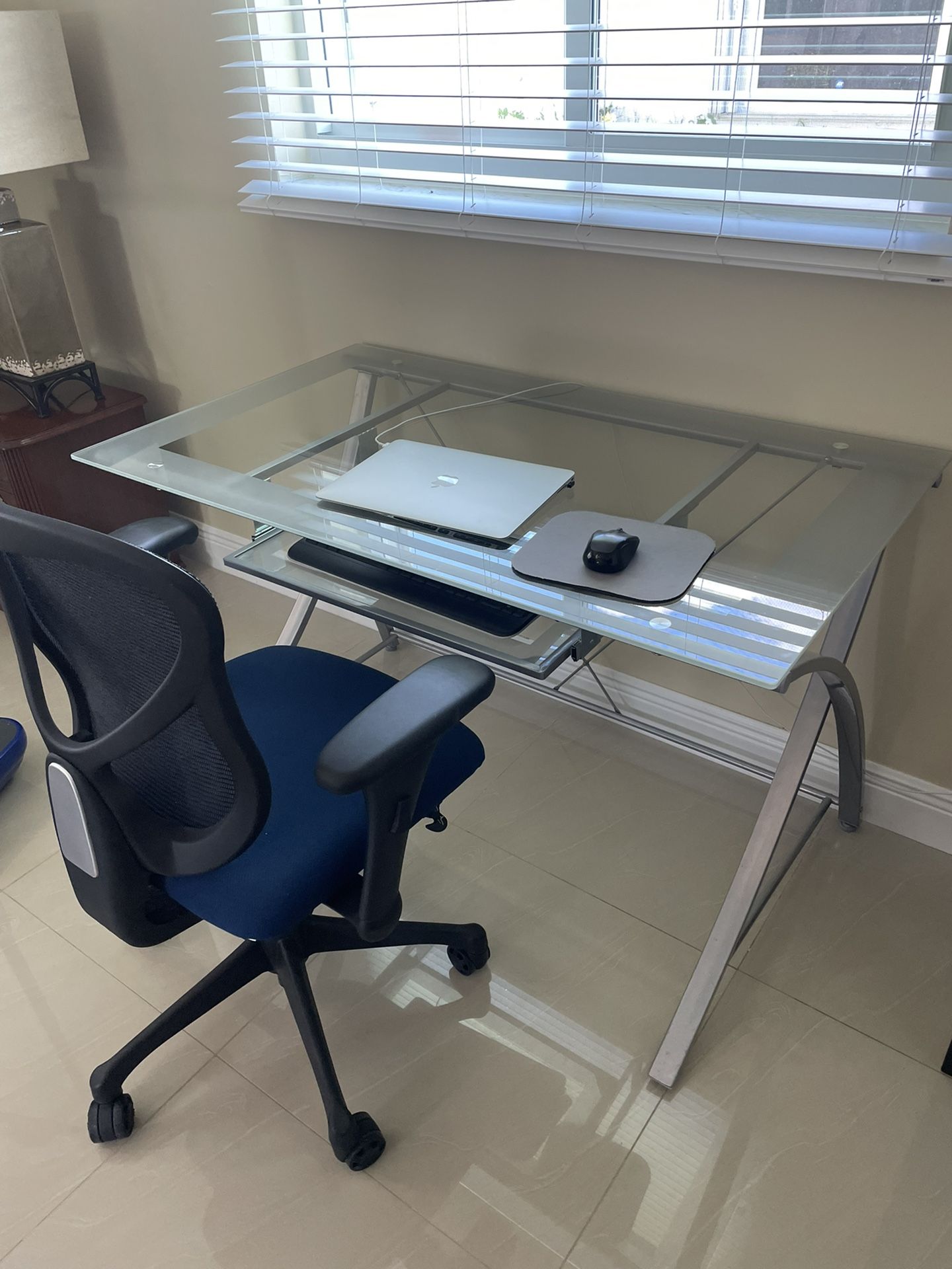 Metal And Glass Desk With Chair 