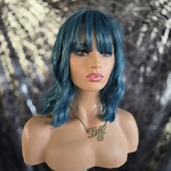 Turquoise Synthetic Hair Wig New 14"
