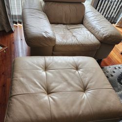 Leather Sofa, Ottoman, Chair (Beige Color)