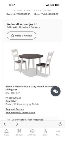NEW 3 pc all wood dinning set- Grey and White