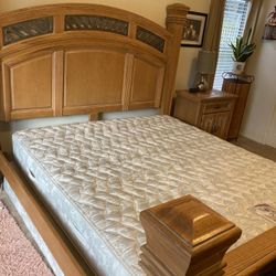 California King Bed Frame – Solid Wood with Decorative Headboard